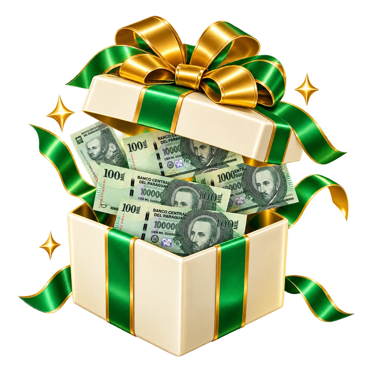 Caja de regalo abierta llena de billetes